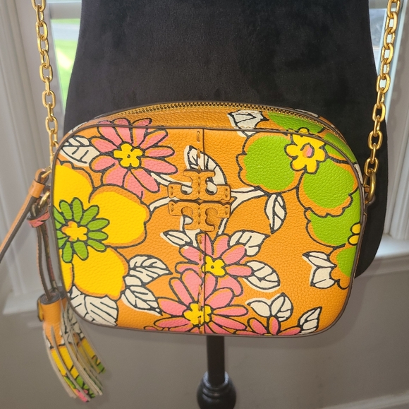 RARE Tory Burch McGraw floral-print crossbody bag GUC Spring - Picture 12 of 15